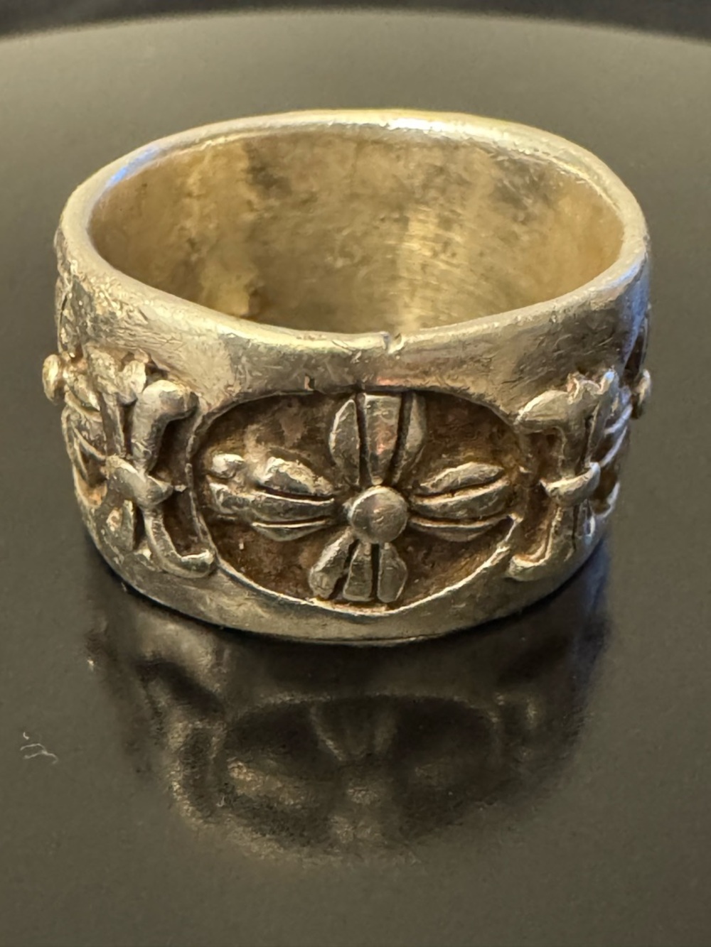 Antique Silver Floral Band Ring - Women's Jewelry